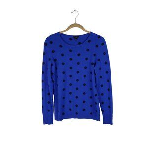 Talbots Cashmere Button Cuff Crew Neck Sweater Royal Blue Polka Dot Size Small